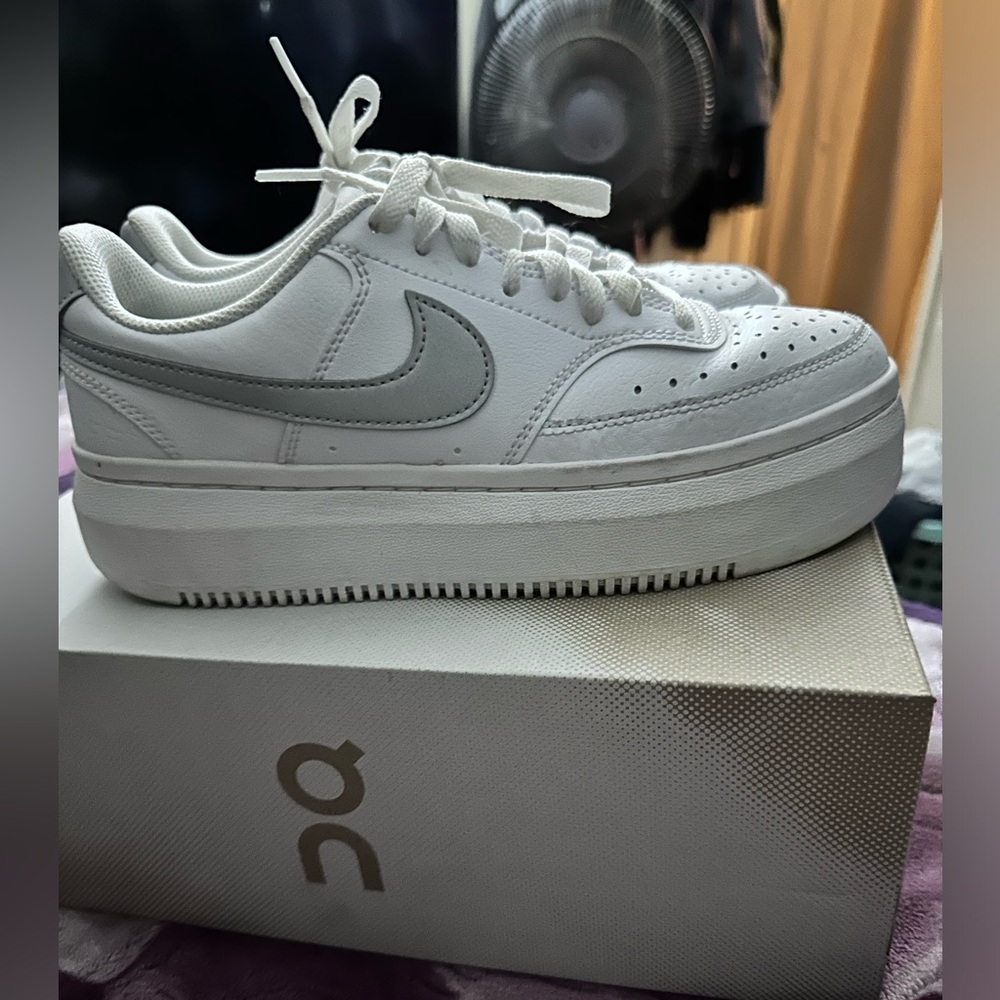 Nike Size 8 White and Silver Airforce Shoes